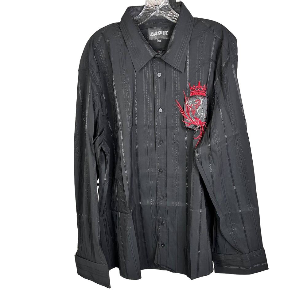 Mondo Black Striped Embroidered Horse Crown Dress Shirt 4XL